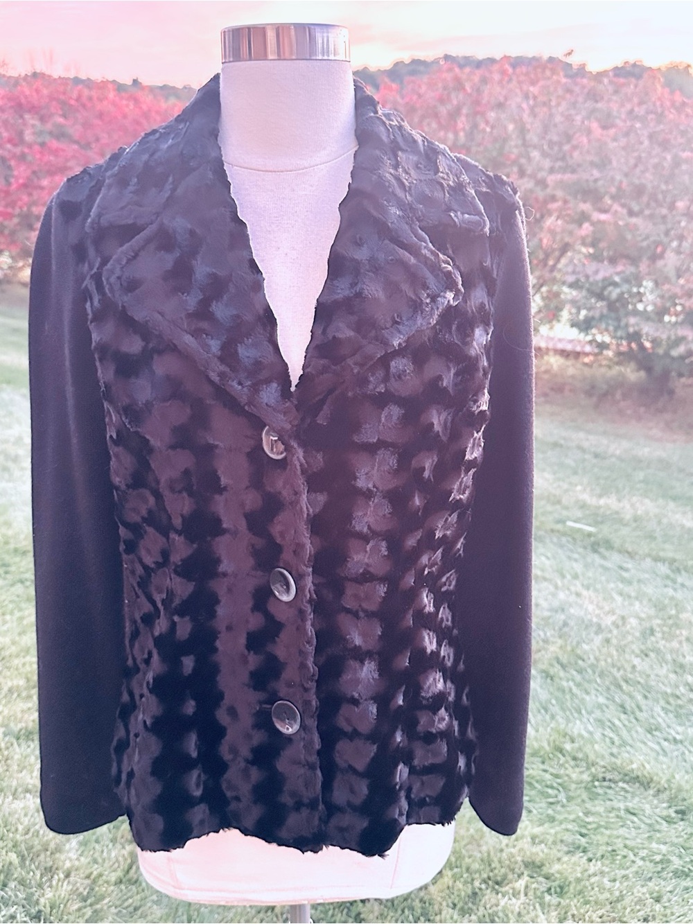 Classiques Entier Faux Fur & 100% Wool Sleeve Button Front Jacket Size M